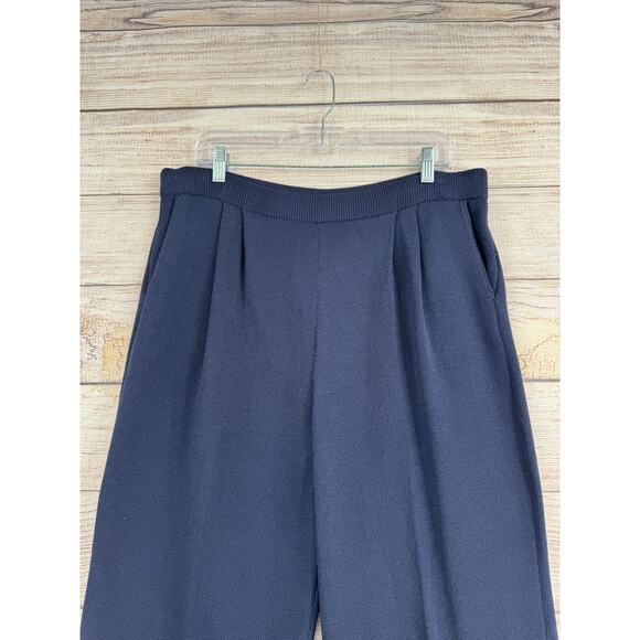 St. John Basics Pleated Knit Pull On Pants Womens 12 Navy Blue - Picture 3 of 8